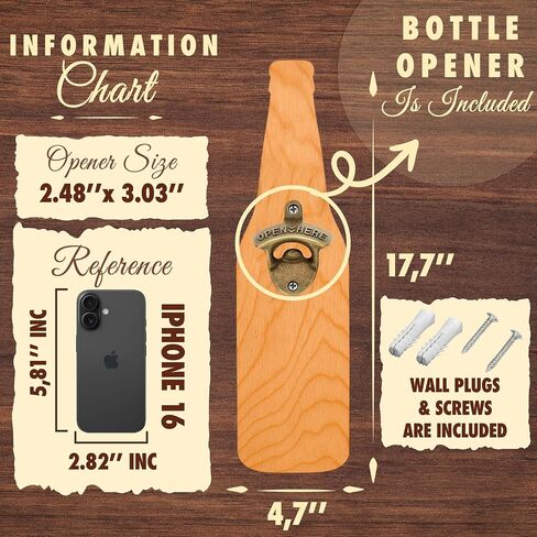 Personalized Beer Bottle Wall Mounted Opener Sign for Dad - Custom Name Plywood Bar Decor Gift for Men - Rustic Man Cave Kitchen Tool with Screws for Father's Day, Birthday, Christmas in Kuwait