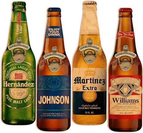 Personalized Beer Bottle Wall Mounted Opener Sign for Dad - Custom Name Plywood Bar Decor Gift for Men - Rustic Man Cave Kitchen Tool with Screws for Father's Day, Birthday, Christmas in Kuwait