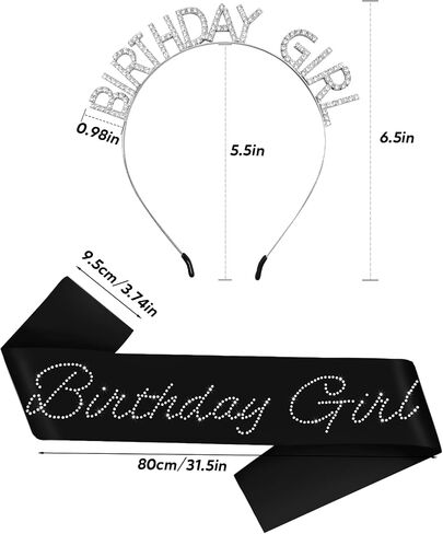 Black Birthday Girl Sash with Glitter Rhinestones and Silver Crown/Tiara for Girls or Women Official Teenager Sweet 16, 18th 21st 30th 40th 50th or Any Other Birthday Party Decorations in Saudi Arabia