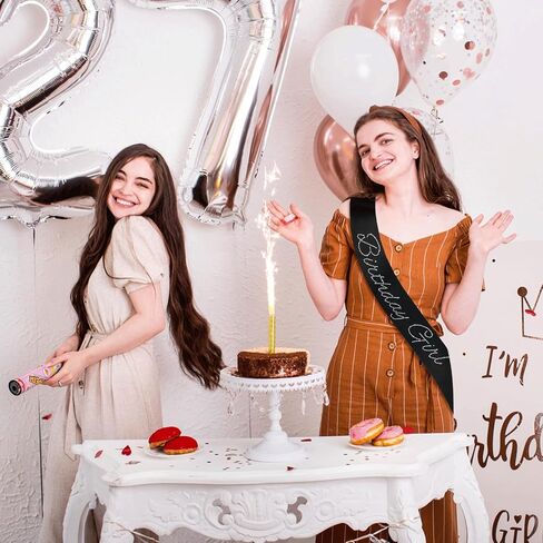 Black Birthday Girl Sash with Glitter Rhinestones and Silver Crown/Tiara for Girls or Women Official Teenager Sweet 16, 18th 21st 30th 40th 50th or Any Other Birthday Party Decorations in Saudi Arabia