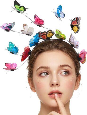 Xinjoduz Butterfly Headband Fascinators Hats for Women, Funny Crazy Hair Day Accessories for Girls, Colorful Butterfly Antenna Crown Headpiece for Tea Party, Wedding, Halloween Costume in Kuwait
