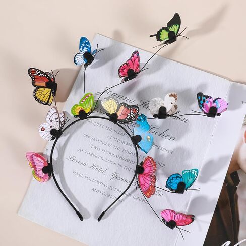 Xinjoduz Butterfly Headband Fascinators Hats for Women, Funny Crazy Hair Day Accessories for Girls, Colorful Butterfly Antenna Crown Headpiece for Tea Party, Wedding, Halloween Costume in Kuwait