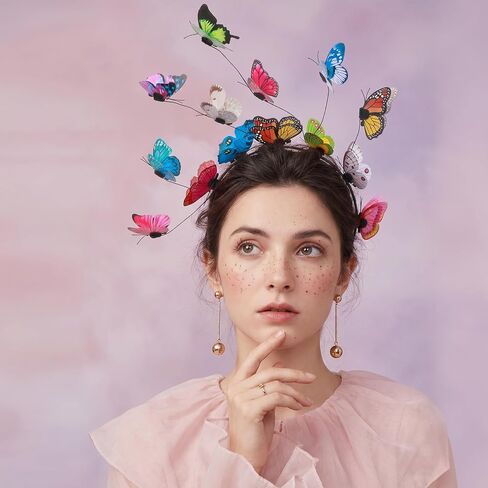 Xinjoduz Butterfly Headband Fascinators Hats for Women, Funny Crazy Hair Day Accessories for Girls, Colorful Butterfly Antenna Crown Headpiece for Tea Party, Wedding, Halloween Costume in Kuwait