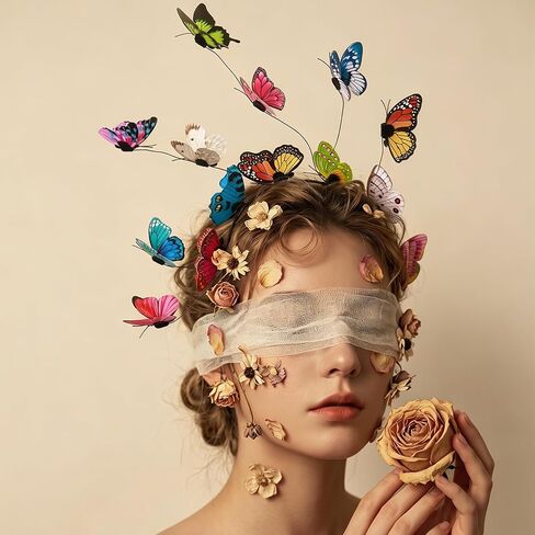 Xinjoduz Butterfly Headband Fascinators Hats for Women, Funny Crazy Hair Day Accessories for Girls, Colorful Butterfly Antenna Crown Headpiece for Tea Party, Wedding, Halloween Costume in Kuwait
