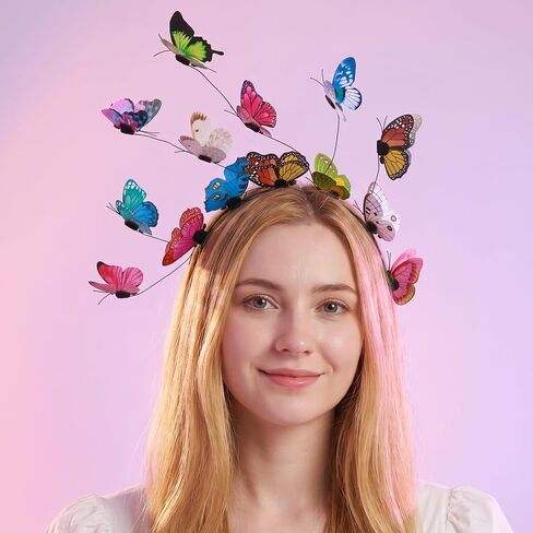 Xinjoduz Butterfly Headband Fascinators Hats for Women, Funny Crazy Hair Day Accessories for Girls, Colorful Butterfly Antenna Crown Headpiece for Tea Party, Wedding, Halloween Costume in Kuwait