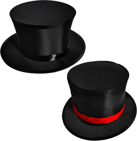 2 Pcs Black Folding Top Hat Magician Collapsible Hat Magic for Adult Halloween Cosplay Costume Accessory Party Show, 2 Style in Saudi Arabia