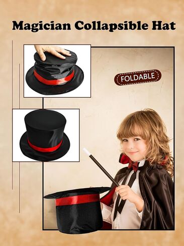 2 Pcs Black Folding Top Hat Magician Collapsible Hat Magic for Adult Halloween Cosplay Costume Accessory Party Show, 2 Style in Saudi Arabia