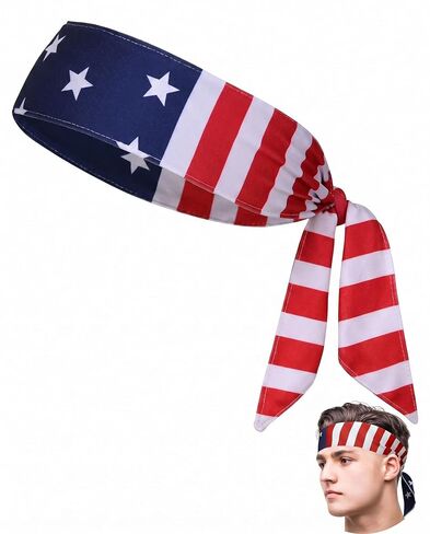 1 Pcs Red White and Blue American Flag Headband 4th of July Bandana Headband for Men and Women independence day decorations in Kuwait