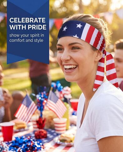 1 Pcs Red White and Blue American Flag Headband 4th of July Bandana Headband for Men and Women independence day decorations in Kuwait