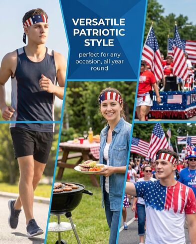 1 Pcs Red White and Blue American Flag Headband 4th of July Bandana Headband for Men and Women independence day decorations in Kuwait