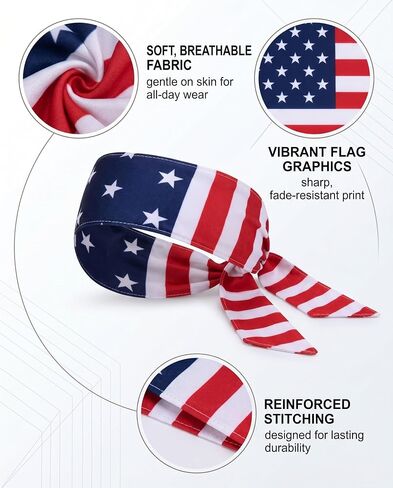 1 Pcs Red White and Blue American Flag Headband 4th of July Bandana Headband for Men and Women independence day decorations in Kuwait