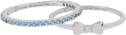 Origami Owl Disney .925 Sterling Silver Kind CZ Dainty Stacking Rings With Blue Crystals, Size 7 (Set of 2) in Saudi Arabia