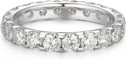 925 Sterling Silver Moissanite Eternity Band Rings for Women, 2mm & 3mm Round Cut Stones, Stackable Dainty Promise Wedding Engagement Ring, Moissanite Wedding Band for Women in Saudi Arabia