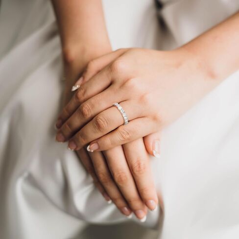 925 Sterling Silver Moissanite Eternity Band Rings for Women, 2mm & 3mm Round Cut Stones, Stackable Dainty Promise Wedding Engagement Ring, Moissanite Wedding Band for Women in Saudi Arabia