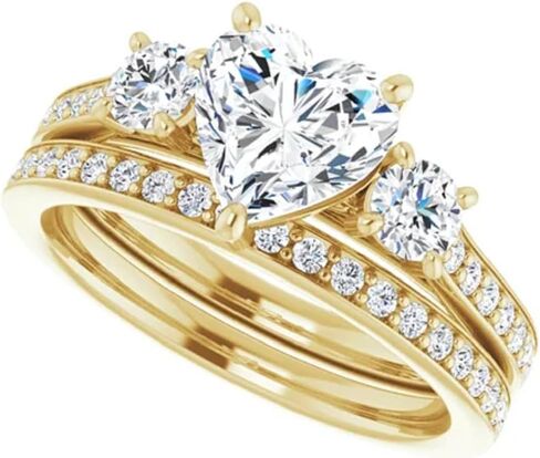 10K Solid Gold Handmade Engagement Rings 1.00 CT Heart Cut Moissanite Diamond Solitaire Wedding/Bridal Ring Set for Women/Her Propose Ring in Saudi Arabia