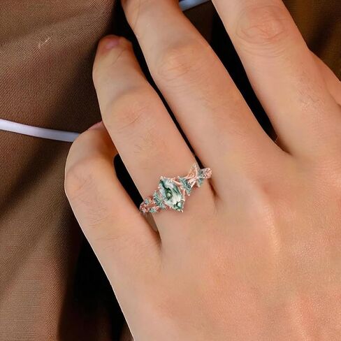Vintage Marquise Moss Agate Engagement Ring Unique Promise Ring For Her Rose Gold Art Deco Leaf Gemstone Branch Nature Inspired Cluster Ring in Kuwait