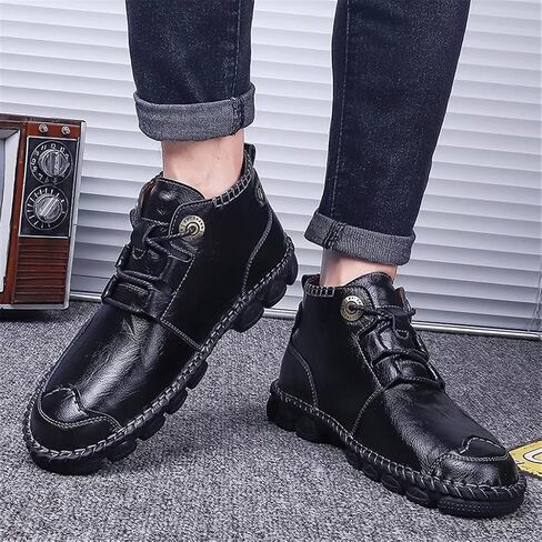 Men's Ankle Chukka Boots Mid-Up Men Leather Casual Lightweight Ankle Boot Hand Stitching Lace Up Fashionable Boots for Men Outdoor Working in Saudi Arabia