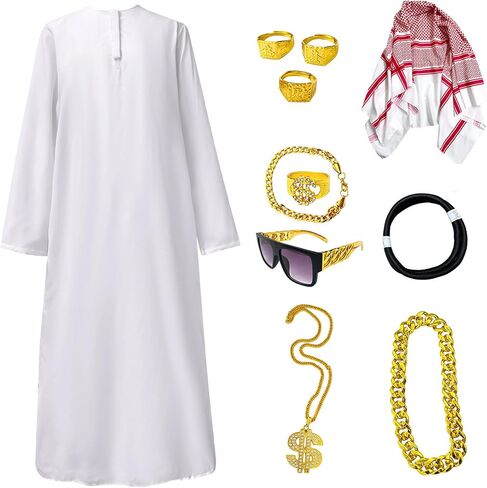 Adult Arab Costume Muslim Keffiyeh Head Scarf Men Dubai Robe with Accessories ﻿ in Saudi Arabia