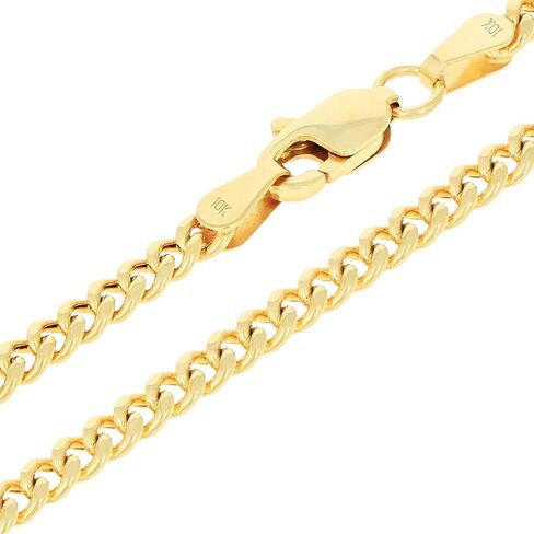 Nuragold 10k Real Yellow Gold Miami Cuban Lightweight Link 3mm Chain Necklace (16"-30") Italian Jewelry for Men & Women in Kuwait
