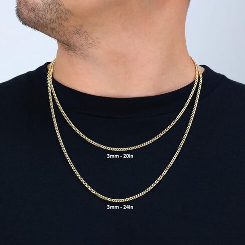Nuragold 10k Real Yellow Gold Miami Cuban Lightweight Link 3mm Chain Necklace (16"-30") Italian Jewelry for Men & Women in Kuwait
