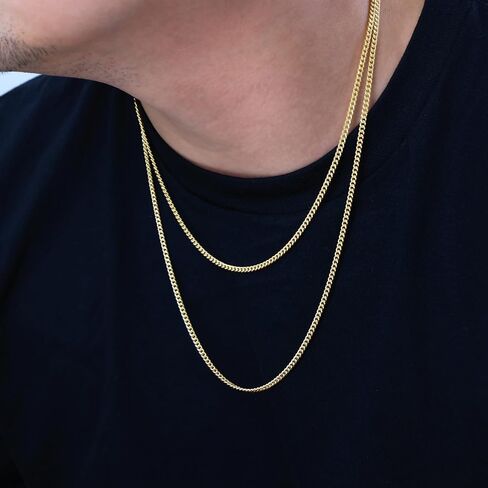 Nuragold 10k Real Yellow Gold Miami Cuban Lightweight Link 3mm Chain Necklace (16"-30") Italian Jewelry for Men & Women in Kuwait