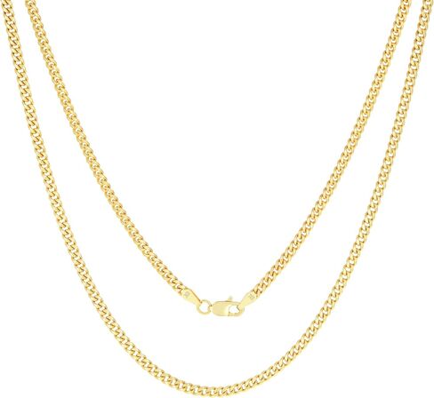 Nuragold 10k Real Yellow Gold Miami Cuban Lightweight Link 3mm Chain Necklace (16"-30") Italian Jewelry for Men & Women in Kuwait
