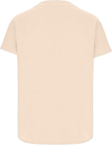V Neck Cotton Linen Button Down Shirt for Women Short Sleeve Blouse with Pocket Loose Fit Summer Casual Top in Kuwait