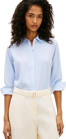 Tommy Hilfiger Women's Lightweight Long Sleeve Button Down Shirt in Regular Fit with Cuff Detail in Kuwait