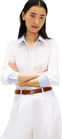 Tommy Hilfiger Women's Lightweight Long Sleeve Button Down Shirt in Regular Fit with Cuff Detail in Kuwait