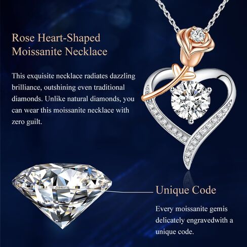 925 Sterling Silver Necklace Lab Grown Diamond 2CT Moissanite Heart Rose Necklace for Women Anniversary Birthday Wedding Christmas Valentines Day Gifts for Her Girlfriend Wife Mothers Day Gifts in Kuwait