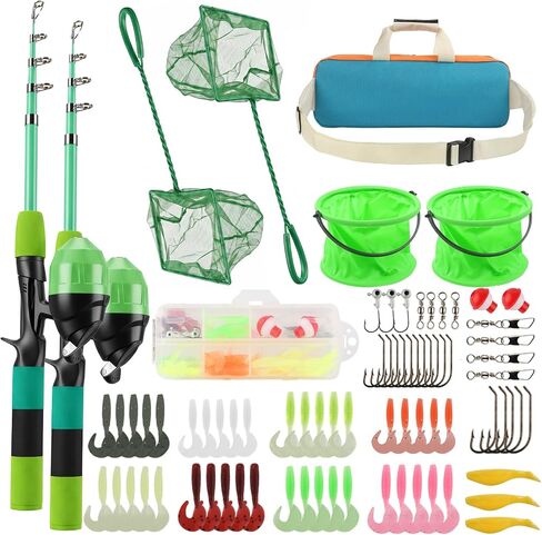 Kids Fishing Rod Reel Combo 4.92FT/5.9FT 2PCS Telescopic Fishing Pole Spincast Reel with Fishing Accessories Ultralight Fishing Tackle Starter Kit Kids Fishing Pole for Boys Girls Toddlers in Saudi Arabia