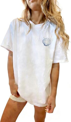 Women Teens Girl Oversized Graphic Shirts Short Sleeve Floral Baggy Tees Y2K Cute Aesthetic Summer Coastal Tops in Saudi Arabia