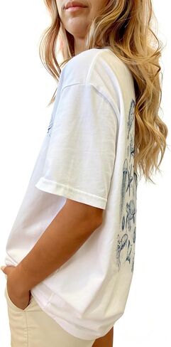 Women Teens Girl Oversized Graphic Shirts Short Sleeve Floral Baggy Tees Y2K Cute Aesthetic Summer Coastal Tops in Saudi Arabia