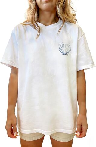 Women Teens Girl Oversized Graphic Shirts Short Sleeve Floral Baggy Tees Y2K Cute Aesthetic Summer Coastal Tops in Saudi Arabia