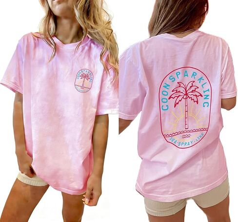 Women Teens Girl Oversized Graphic Shirts Short Sleeve Floral Baggy Tees Y2K Cute Aesthetic Summer Coastal Tops in Saudi Arabia