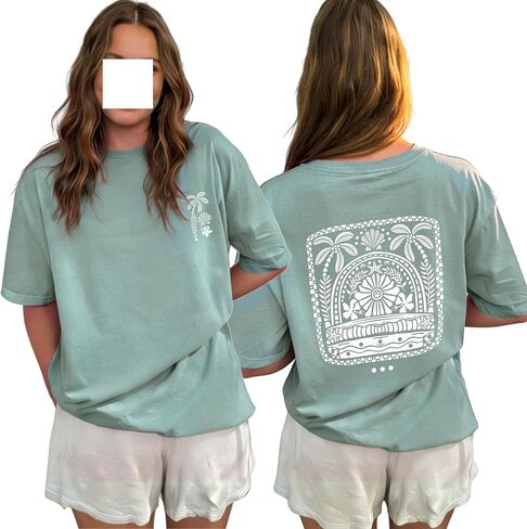 Women Teens Girl Oversized Graphic Shirts Short Sleeve Floral Baggy Tees Y2K Cute Aesthetic Summer Coastal Tops in Saudi Arabia