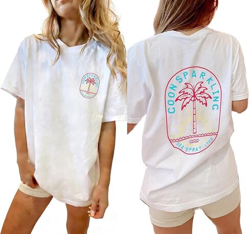 Women Teens Girl Oversized Graphic Shirts Short Sleeve Floral Baggy Tees Y2K Cute Aesthetic Summer Coastal Tops in Saudi Arabia