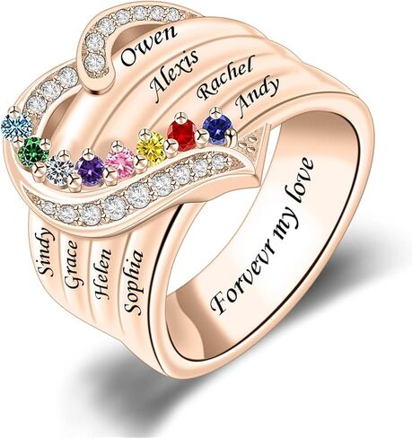 Personalized 925 Sterling Silver Mothers Ring with 1-8 Birthstone Custom Engraved Name Ring Family Birthstone Ring for Women Mom Grandma Daughter in Saudi Arabia