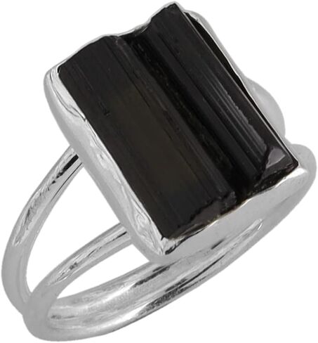 Black Tourmaline Ring | Raw Black Tourmaline Silver Ring | October Birthstone | Genuine Rough Tourmaline Handmade Ring | Sterling Silver 925 in Saudi Arabia