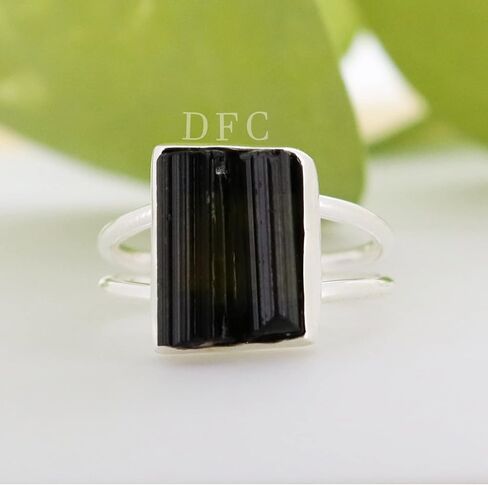 Black Tourmaline Ring | Raw Black Tourmaline Silver Ring | October Birthstone | Genuine Rough Tourmaline Handmade Ring | Sterling Silver 925 in Saudi Arabia