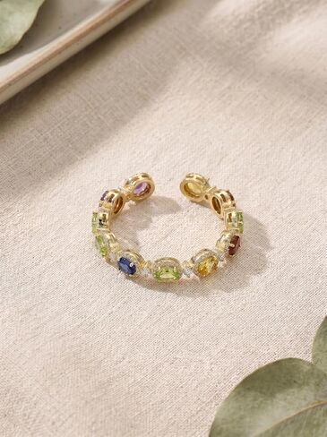 Rainbow Ring for Women Colorful Cubic Zirconia Band Rings Adjustable Colorful Summer Jewelry for Women in Saudi Arabia
