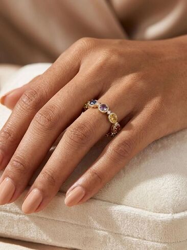 Rainbow Ring for Women Colorful Cubic Zirconia Band Rings Adjustable Colorful Summer Jewelry for Women in Saudi Arabia
