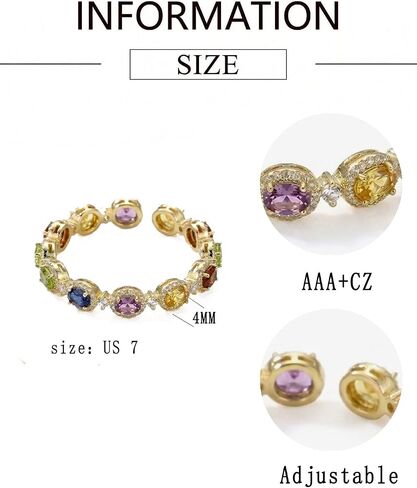 Rainbow Ring for Women Colorful Cubic Zirconia Band Rings Adjustable Colorful Summer Jewelry for Women in Saudi Arabia