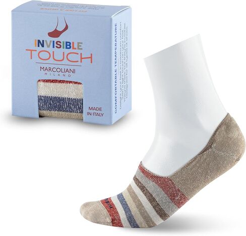 Marcoliani Milano Made in Italy - No Show Socks for Men - Always Stay Up | Essence of Linen Rainbow Stripe Invisible Touch in Kuwait