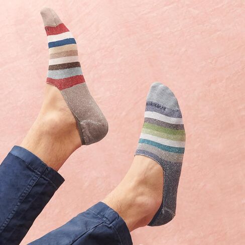 Marcoliani Milano Made in Italy - No Show Socks for Men - Always Stay Up | Essence of Linen Rainbow Stripe Invisible Touch in Kuwait