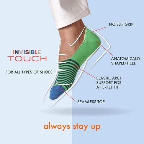 Marcoliani Milano Made in Italy - No Show Socks for Men - Always Stay Up | Essence of Linen Rainbow Stripe Invisible Touch in Kuwait