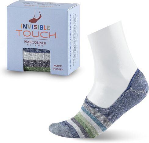 Marcoliani Milano Made in Italy - No Show Socks for Men - Always Stay Up | Essence of Linen Rainbow Stripe Invisible Touch in Kuwait