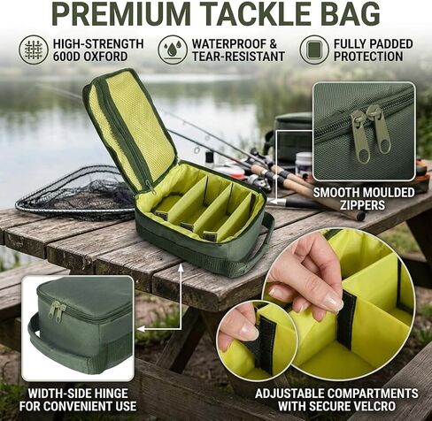 Fishing Tackle Bag Waterproof Fishing Bag Portable Fishing Reel & Gear Bag with 3 Adjustable Dividers for Spinning Baitcasting Fly Reels (Army Green) in Kuwait