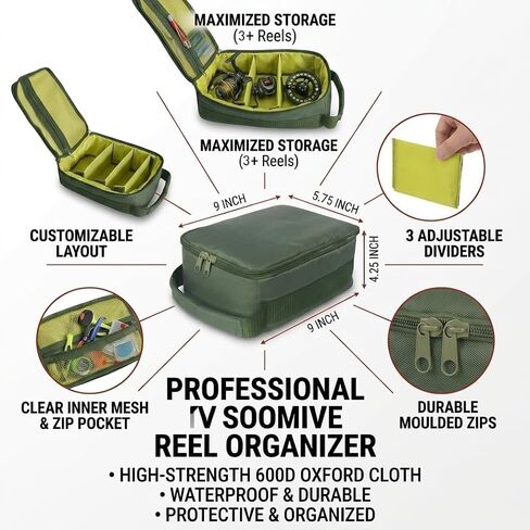 Fishing Tackle Bag Waterproof Fishing Bag Portable Fishing Reel & Gear Bag with 3 Adjustable Dividers for Spinning Baitcasting Fly Reels (Army Green) in Kuwait