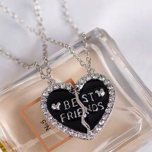 Best Friends Forever Necklace and Bracelet,Engraved puzzle friendship pendant necklace and bracelet set of 4, Silver Tone Alloy Rhinestone Necklace in Saudi Arabia